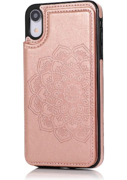 IPhone Xr Desen Çiçek Çift Düğmeler Için Kart Tutucu Kılıf ile Cüzdan (Yurt Dışından)