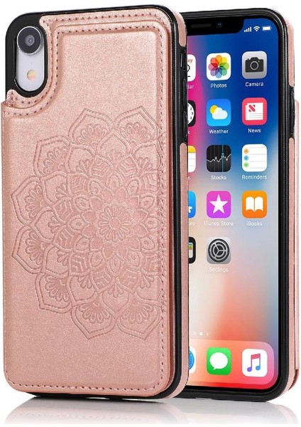 IPhone Xr Desen Çiçek Çift Düğmeler Için Kart Tutucu Kılıf ile Cüzdan (Yurt Dışından)