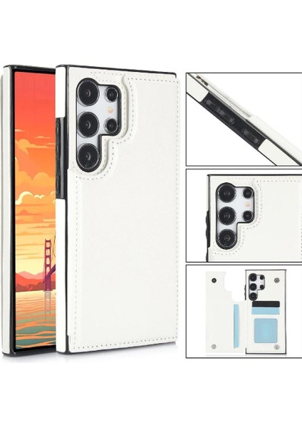 Samsung Galaxy S24 Ultra Kart Yuvaları Için Cüzdan Kılıf Pu Deri Çift (Yurt Dışından)