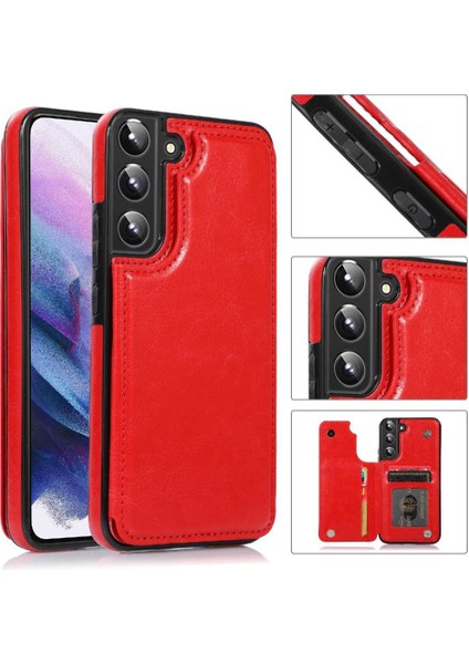 Samsung Galaxy S22 Kart Yuvaları Için Cüzdan Durumda Çift Manyetik Toka Pu (Yurt Dışından)