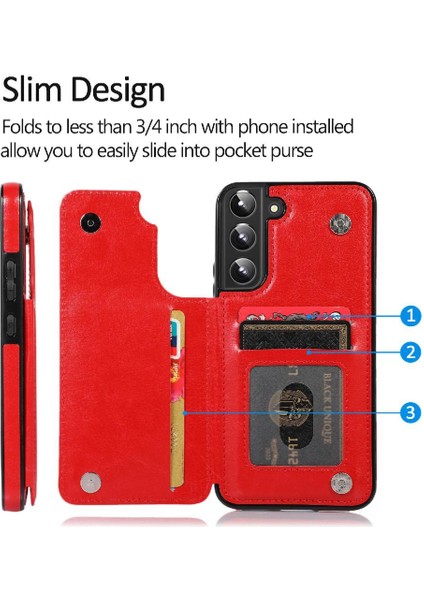 Samsung Galaxy S22 Kart Yuvaları Için Cüzdan Durumda Çift Manyetik Toka Pu (Yurt Dışından) indirimleri