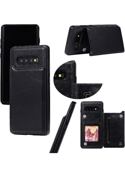 Kart Tutucu Çift ile Samsung Galaxy S10 Artı Pu Deri Için Cüzdan Kılıf (Yurt Dışından)