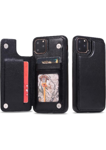 Kart Tutucu Kart Yuvaları Toka ile IPhone 11 Pro Pu Deri Için Cüzdan Kılıf (Yurt Dışından)