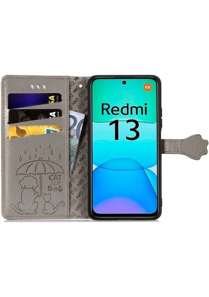 YH Market Xiaomi Redmi Için Flip Case 13 4g Deri Kılıf Kısa Kayış Karikatür Hayvanlar (Yurt Dışından)