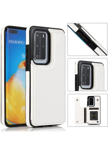 Huawei P40 Kart Yuvaları Için Cüzdan Durumda Çift Manyetik Toka Kickstand Pu (Yurt Dışından)