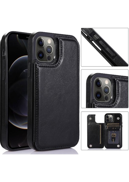 IPhone 12 Için Cüzdan Durumda Pro Max Çift Manyetik Toka Kart Yuvaları Pu (Yurt Dışından)