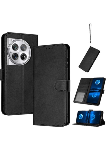 Oneplus 12 Için Flip Case Pu Deri Toka ile Saf Renk Kickstand (Yurt Dışından)