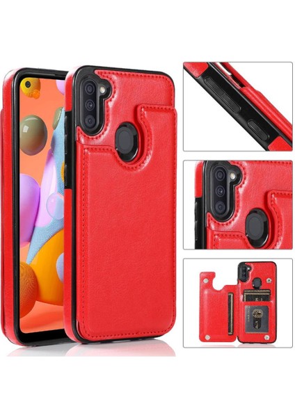 Samsung Galaxy A11 Çift Manyetik Toka Kickstand Kart Için Cüzdan Kılıf (Yurt Dışından)