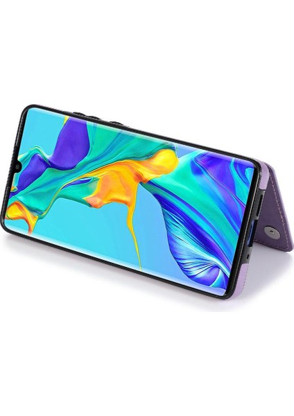 Huawei P30 Desen Çiçek Çift Düğmeler Için Kart Tutucu Kılıf ile Cüzdan (Yurt Dışından)