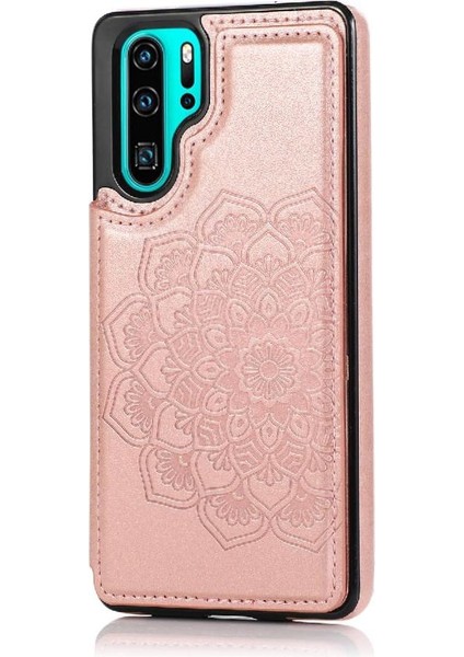 Mays Boutique Huawei P30 Desen Çiçek Çift Düğmeler Için Kart Tutucu Kılıf ile Cüzdan (Yurt Dışından)