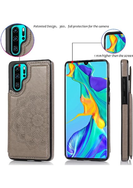 Huawei P30 Desen Çiçek Çift Düğmeler Için Kart Tutucu Kılıf ile Cüzdan (Yurt Dışından) modelleri