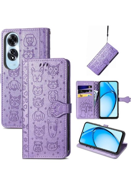 Oppo A60 4g Flip Kapak Için Flip Case Kısa Kayış Deri Kılıf Karikatür (Yurt Dışından)