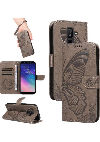 Samsung Galaxy A6 Artı Kredi Kartı Yuvası Kabartmalı Yüksek Flip Case (Yurt Dışından)