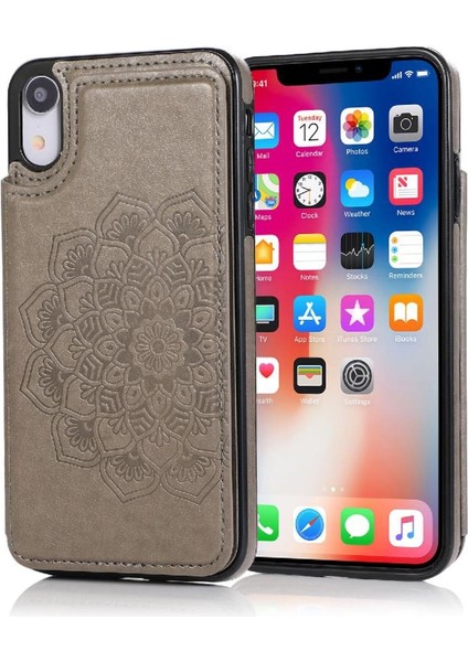 IPhone Xr Desen Çiçek Çift Düğmeler Için Kart Tutucu Kılıf ile Cüzdan (Yurt Dışından)