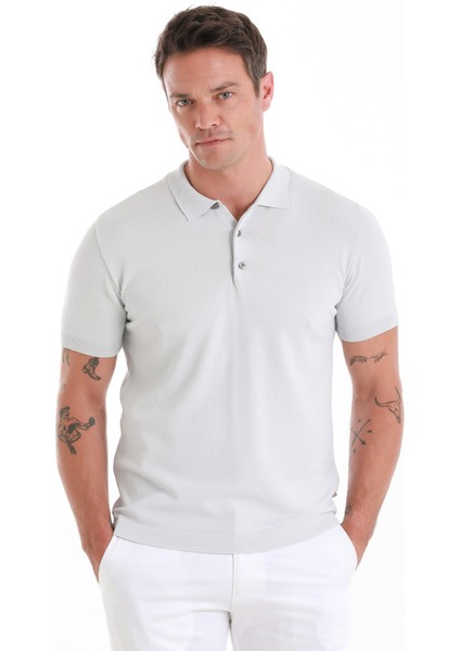Gri Regular Fit Düz Polo Yaka Tişört