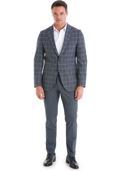 Lacivert Slim Fit Çizgili Mono Yaka Takım Elbise fiyatları
