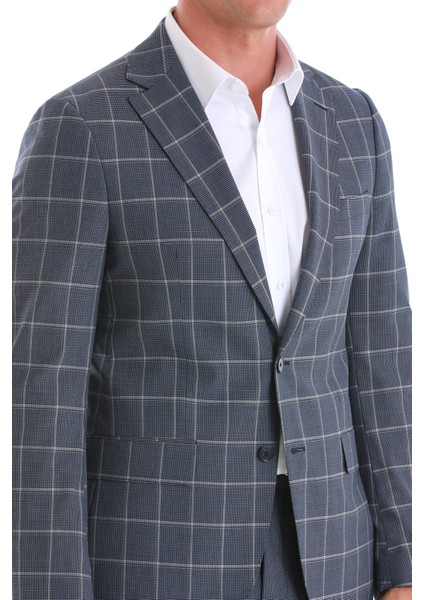 Lacivert Slim Fit Çizgili Mono Yaka Takım Elbise fırsatları