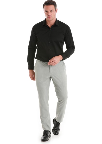 Siyah Slim Fit Düz 100% Pamuk Slim Yaka Uzun Kollu Saten Gömlek fiyatları