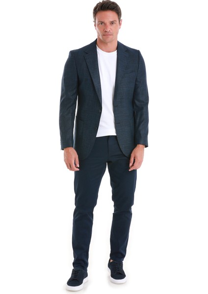Lacivert Slim Fit Desenli Mono Yaka Klasik Ceket fiyatları