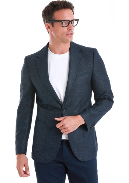 Lacivert Slim Fit Desenli Mono Yaka Klasik Ceket fırsatları