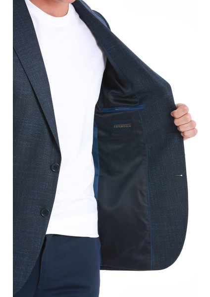 Lacivert Slim Fit Desenli Mono Yaka Klasik Ceket indirimleri