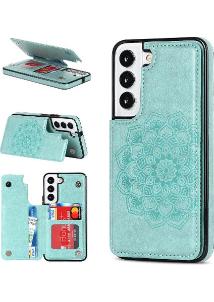 Samsung Galaxy S23 Çift Düğmeler Için Kart Tutucu Kılıf ile Cüzdan Pu Çevirin (Yurt Dışından)