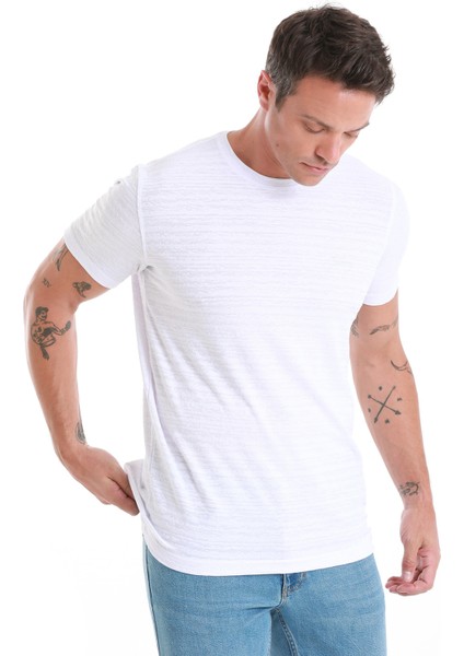 Beyaz Regular Fit Düz Bisiklet Yaka Tişört