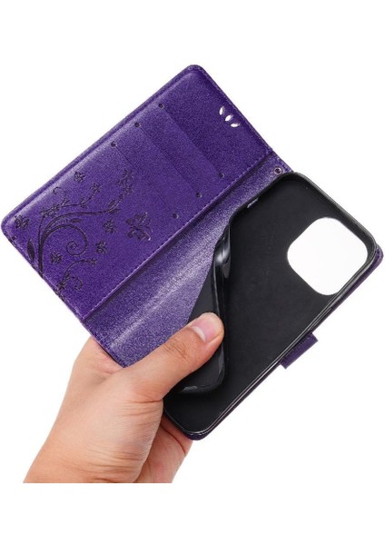 IPhone 15 Için Filp Durumda Artı Pu Deri Kickstand Kart Tutucu Bilek Kayışı (Yurt Dışından)