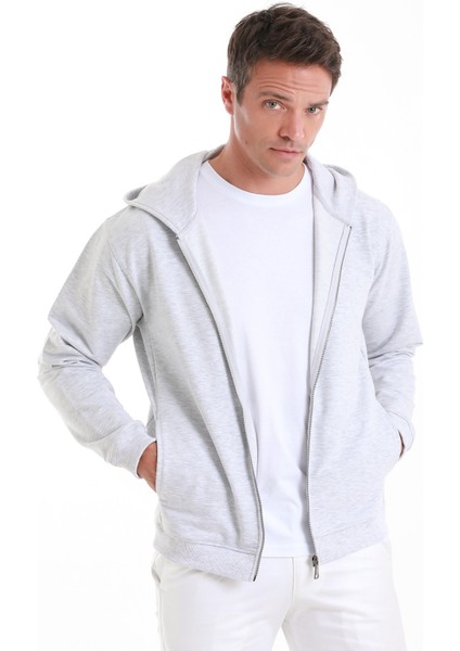 Gri Regular Fit Düz Pamuklu Fermuarlı Sweatshirt