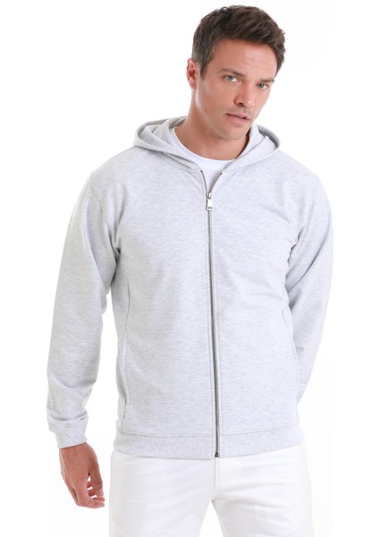 Gri Regular Fit Düz Pamuklu Fermuarlı Sweatshirt