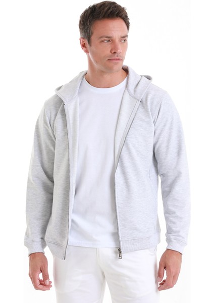 Gri Regular Fit Düz Pamuklu Fermuarlı Sweatshirt