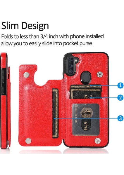 Samsung Galaxy A11 Çift Manyetik Toka Kickstand Kart Için Cüzdan Kılıf (Yurt Dışından)