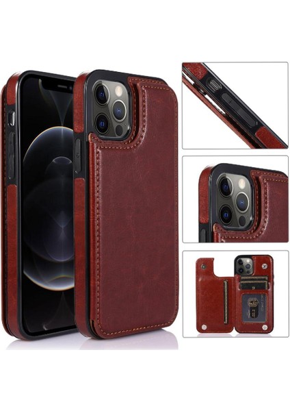IPhone 12 Için Cüzdan Durumda Pro Max Çift Manyetik Toka Kart Yuvaları Pu (Yurt Dışından)