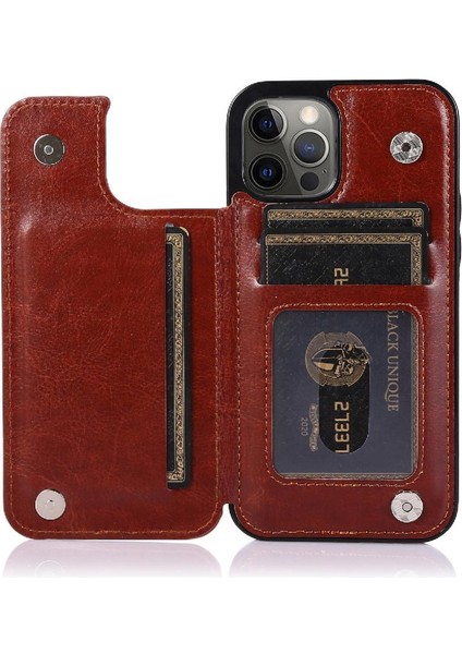 IPhone 12 Için Cüzdan Durumda Pro Max Çift Manyetik Toka Kart Yuvaları Pu (Yurt Dışından)