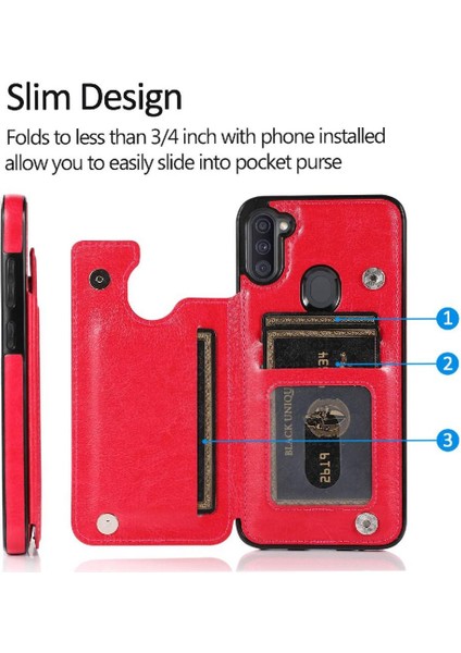 Samsung Galaxy A11 Çift Manyetik Toka Kickstand Kart Için Cüzdan Kılıf (Yurt Dışından)
