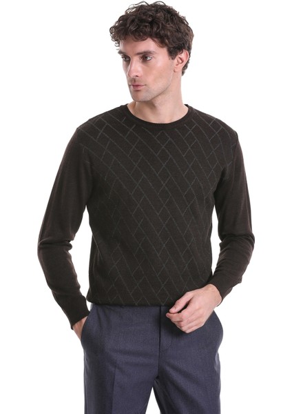 Kahverengi Regular Fit Jakarlı Bisiklet Yaka Yünlü Triko Kazak modelleri