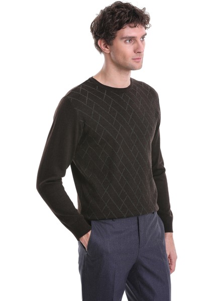 Kahverengi Regular Fit Jakarlı Bisiklet Yaka Yünlü Triko Kazak fırsatları