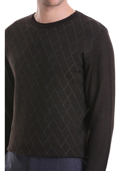 Kahverengi Regular Fit Jakarlı Bisiklet Yaka Yünlü Triko Kazak indirimleri