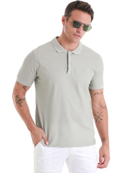 Gri Regular Fit Düz Merserize Polo Yaka 100% Pamuk Tişört