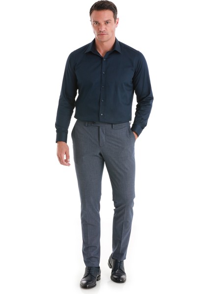 Lacivert Slim Fit Düz 100% Pamuk Slim Yaka Uzun Kollu Saten Gömlek fiyatları