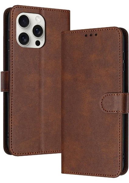 Kart Yuvası Kickstand ile IPhone 15 Pro Max Pu Deri Için Flip Case (Yurt Dışından)