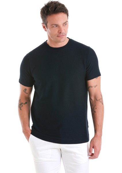 Lacivert Regular Fit Düz Bisiklet Yaka Tişört modelleri