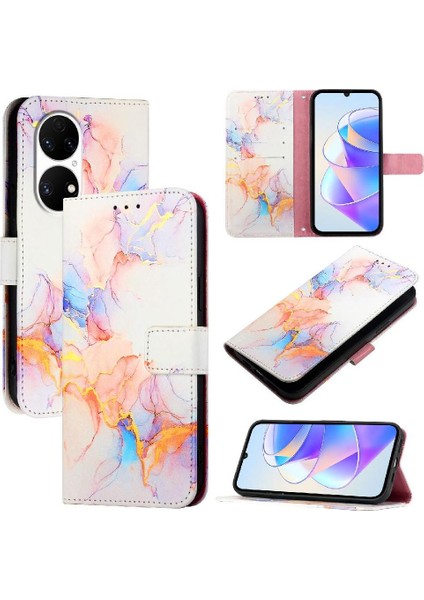 Huawei P50 Cüzdan Pu Deri Kickstand Mermer Desen (Yurt Dışından) indirimleri