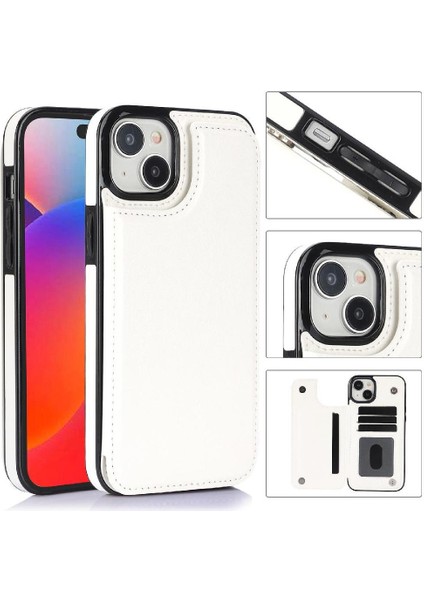 Kart Tutucu Çift Manyetik ile IPhone 15 Için Cüzdan Kılıf Pu Deri (Yurt Dışından)