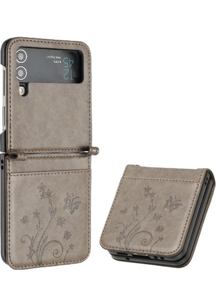 Samsung Galaxy Z Flip4 Için Filp Durumda Kart Tutucu Kickstand Bilek Kayışı Pu (Yurt Dışından)