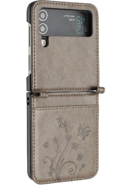 Samsung Galaxy Z Flip4 Için Filp Durumda Kart Tutucu Kickstand Bilek Kayışı Pu (Yurt Dışından)