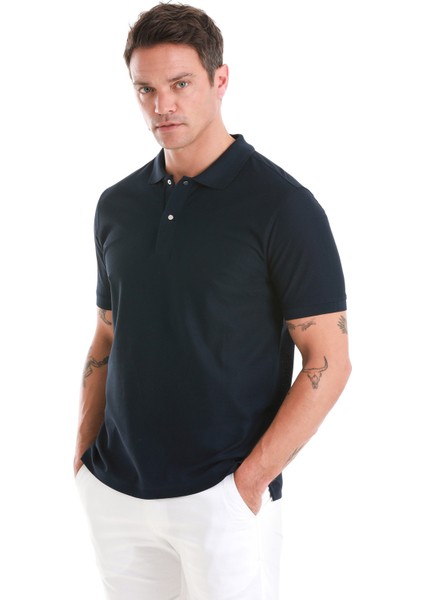 Lacivert Regular Fit Merserize Polo Yaka Pamuklu Tişört