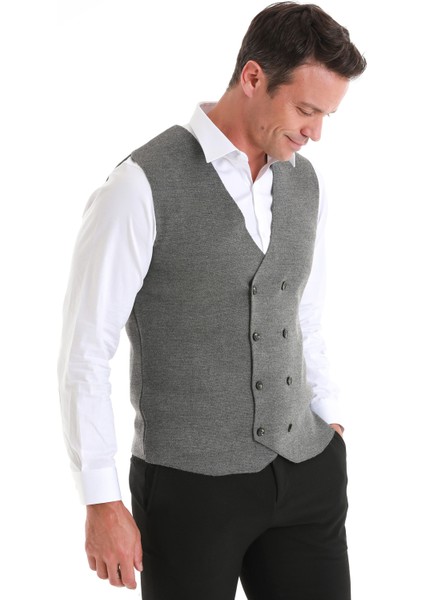 Gri Regular Fit Düz Kruvaze Triko Yelek modelleri