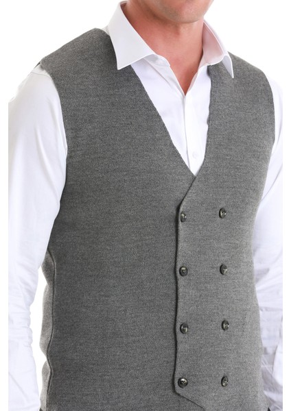 Gri Regular Fit Düz Kruvaze Triko Yelek fırsatları