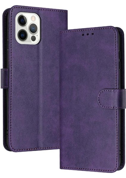 Kart Yuvası ile IPhone 12/12 Pro Saf Renk Pu Deri Için Flip Case (Yurt Dışından)